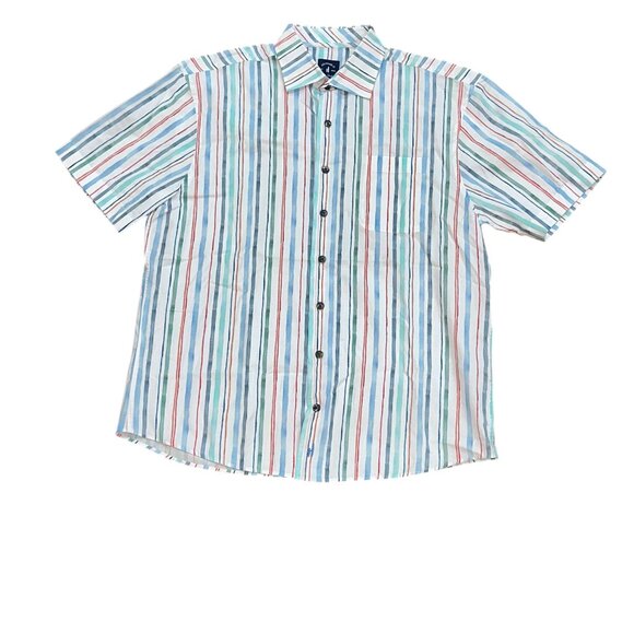 Johnnie-O Top Shelf Oswald Short Sleeve Button Up Stripe Collar Shirt‎ Medium - Picture 1 of 7